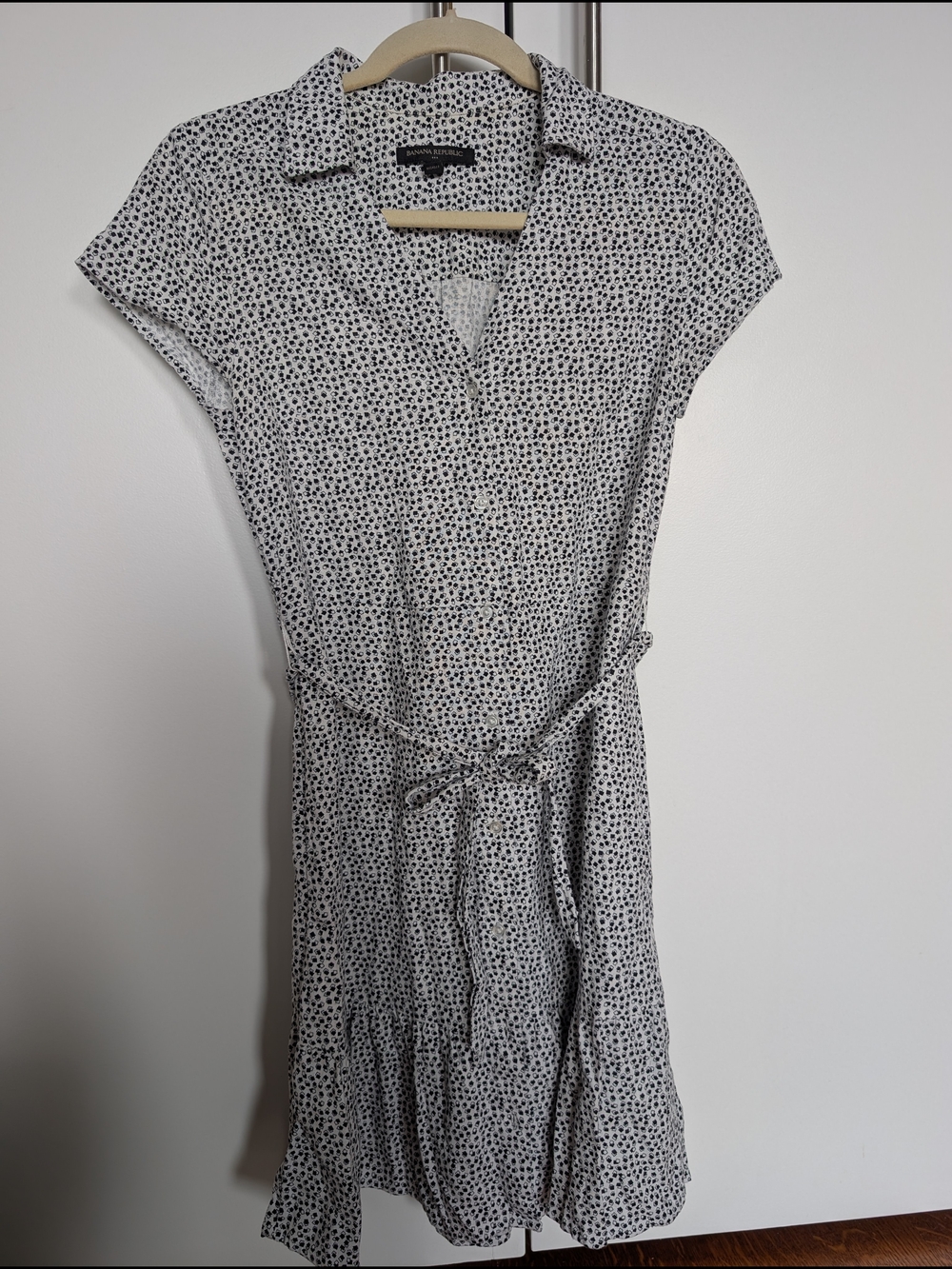 Banana Republic White and Black Linen Blend Printed Shirt Dress Women's Size XS